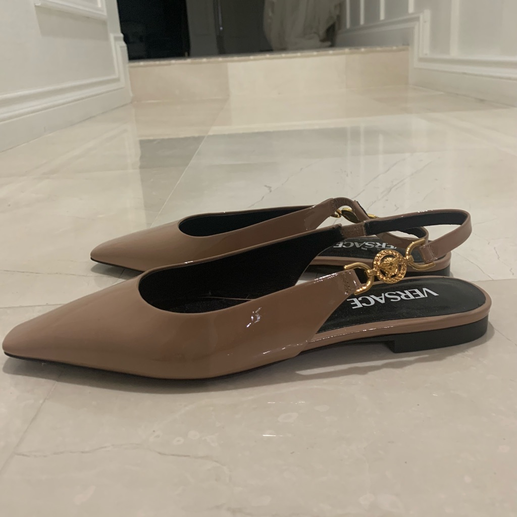 Versace Medusa-Plaque Slingback Ballerina Shoes Size 37